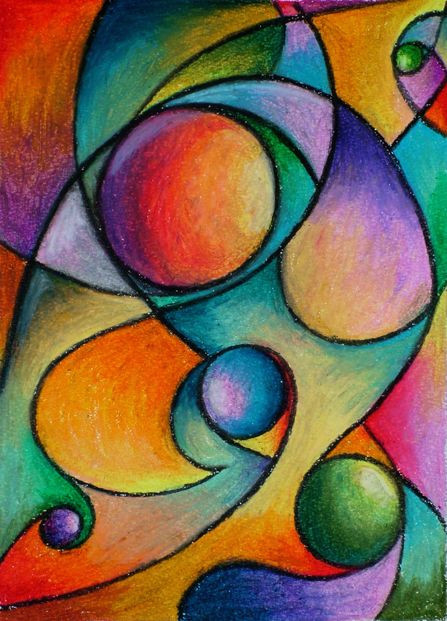 dynamic shape composition with color gradient fills in oil pastels