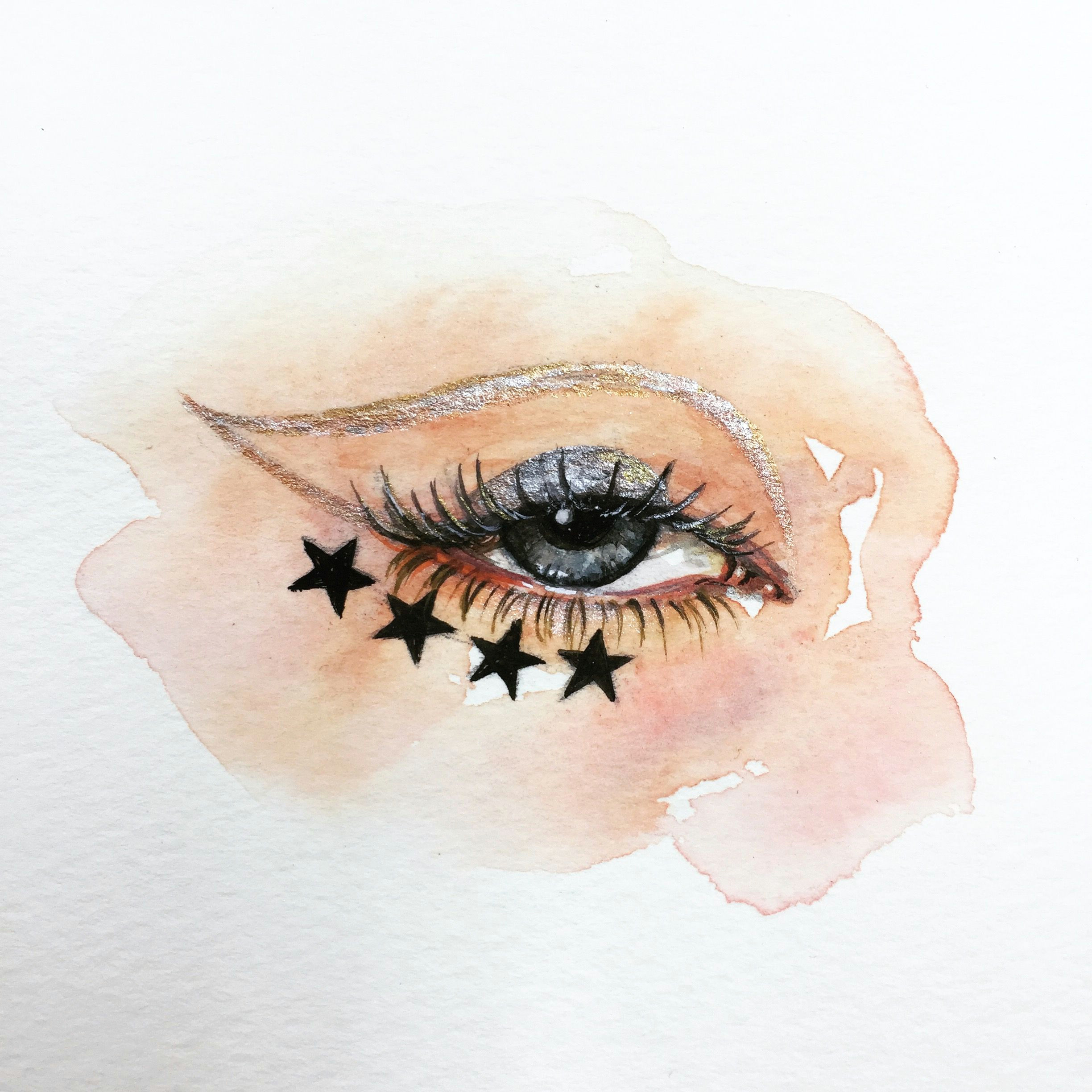 the 100 day project 41 100 100 days of eye drawing by oliviaumeiwa oliviaumeiwa art painting watercolor artist eye stars gold makeup