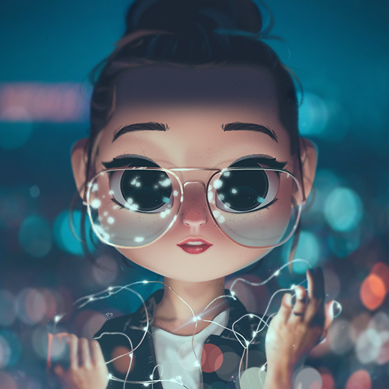 cartoon portrait digital art digital drawing digital painting character design drawing big eyes cute illustration art girl glasses lights