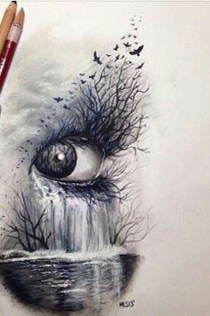 unique drawing of waterfall river eye and birds eye see all by martin lynch smith