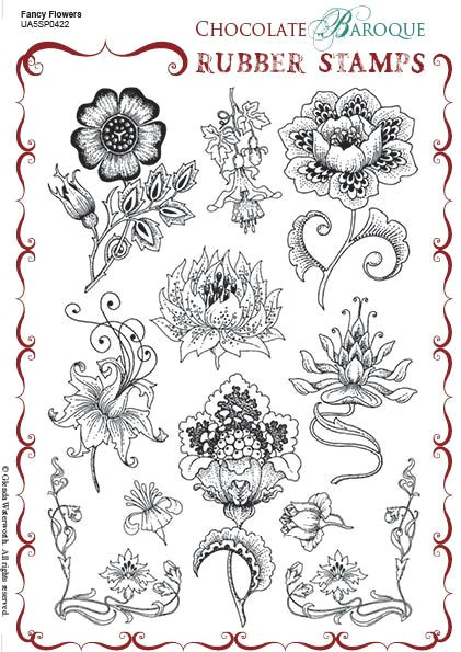 fancy flowers rubber stamp sheet a5 motif art deco baroque design baroque pattern
