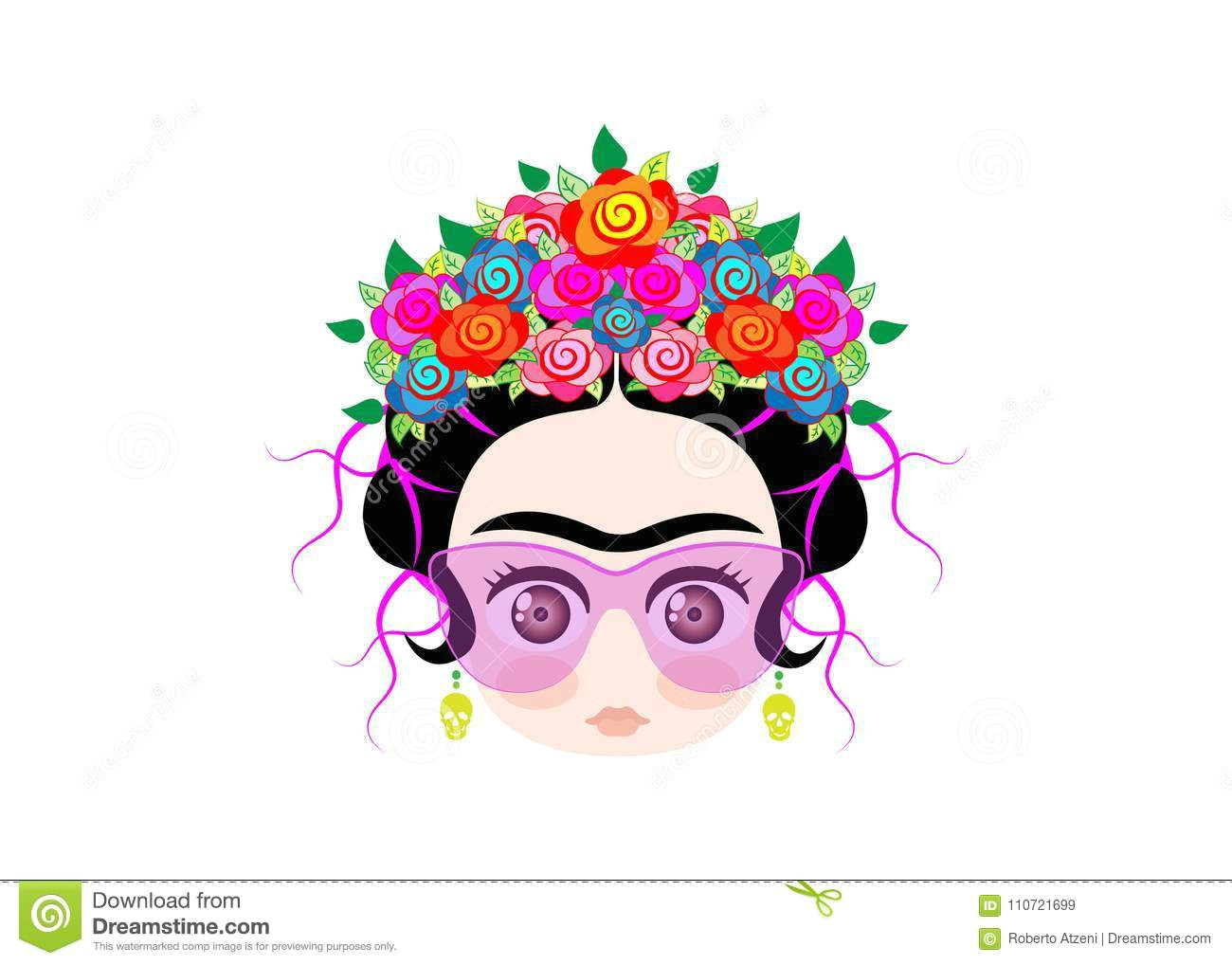 emoji baby frida kahlo with crown of colorful flowers and glasses