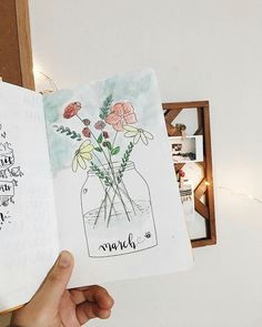 bullet journal monthly cover page march cover page flowers in a jar drawing