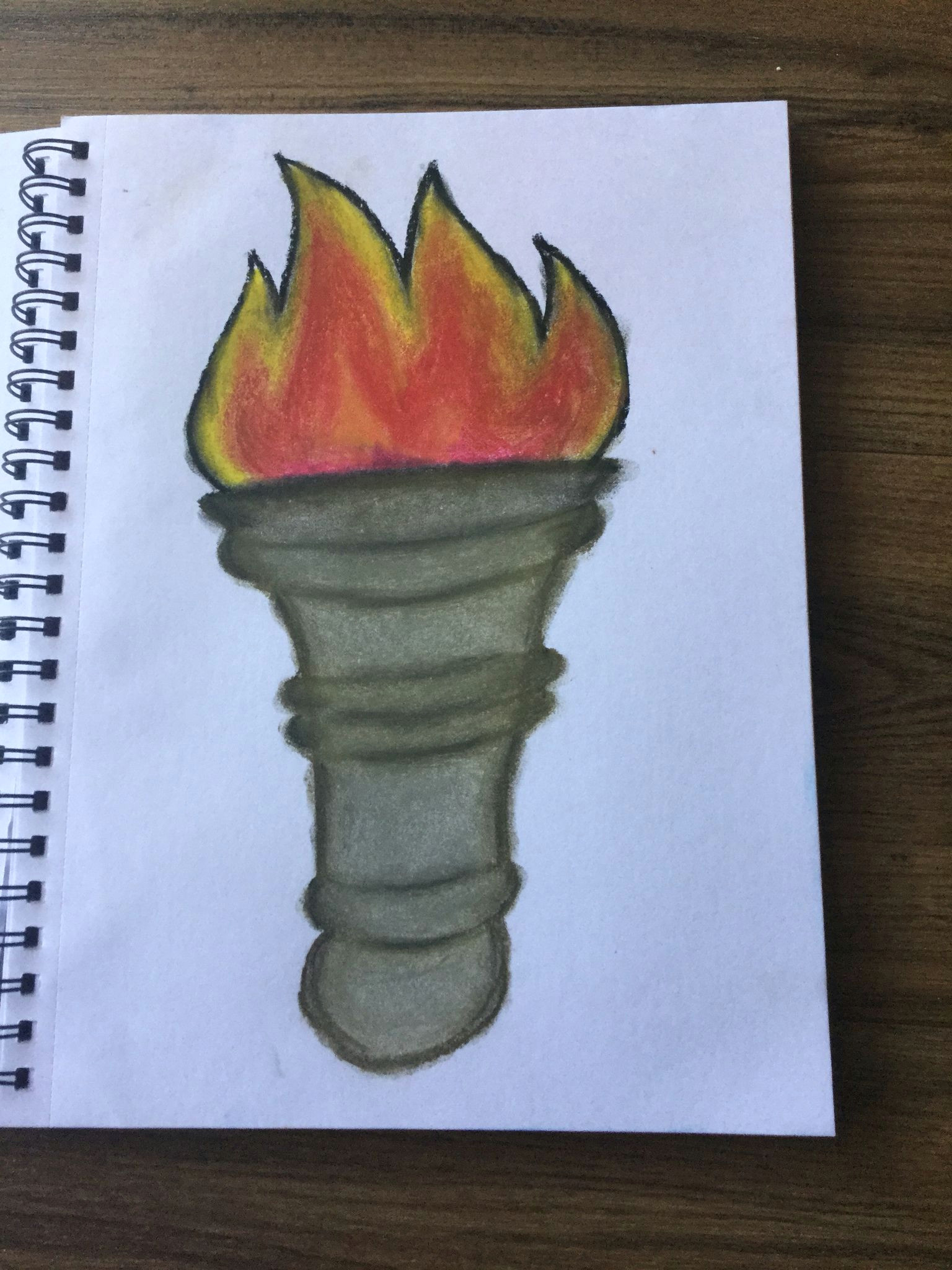 olympic torch chalk pastel drawing