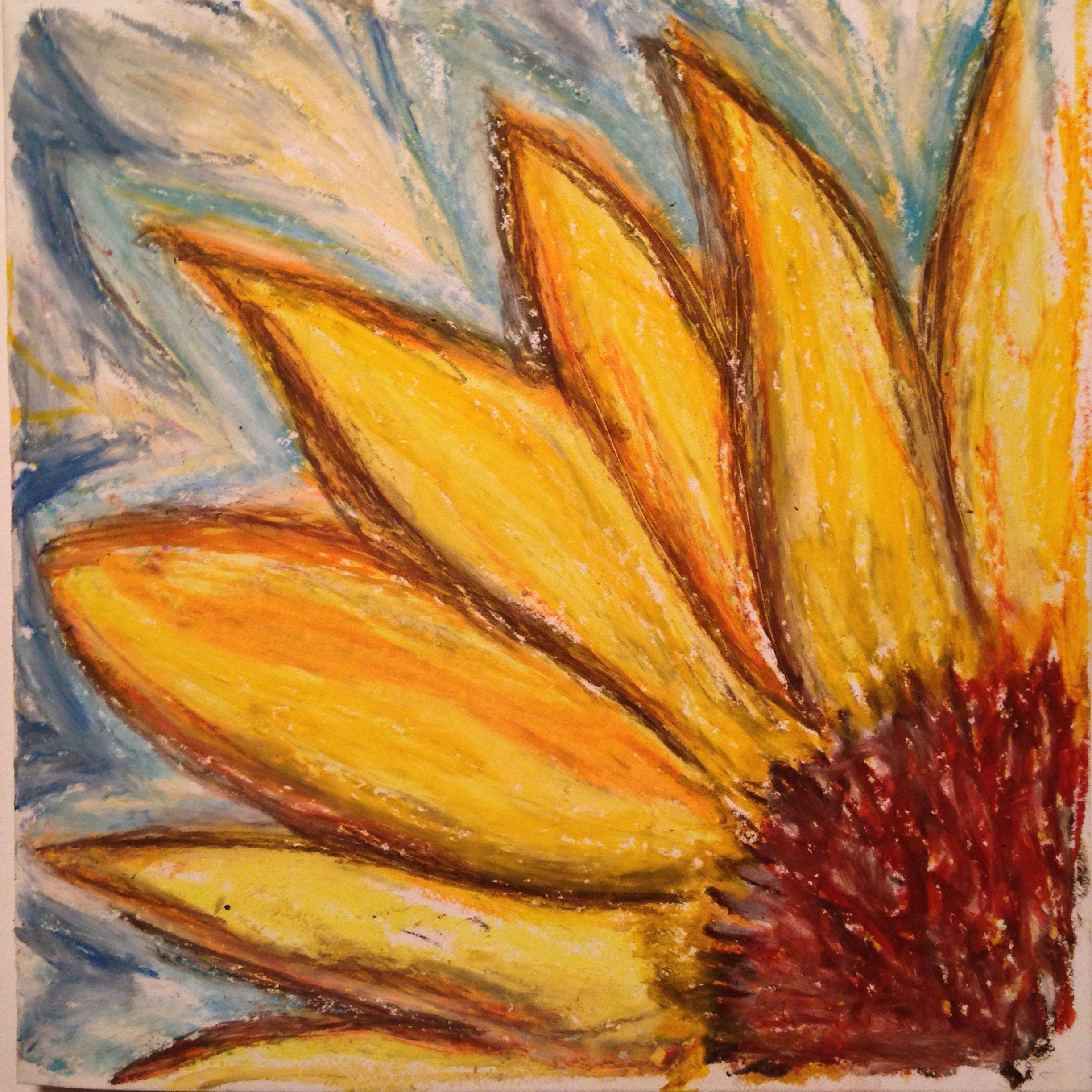 sunflower abstract oil pastel drawing by onny artbyonny