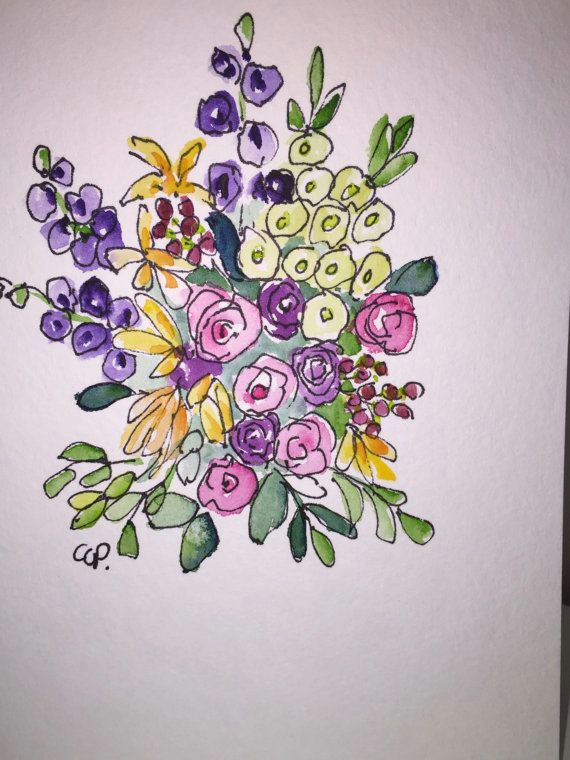 flowers water card hand painted watercolor card this card is an original painted on heavy watercolor card stock the card is 5x7 and blank