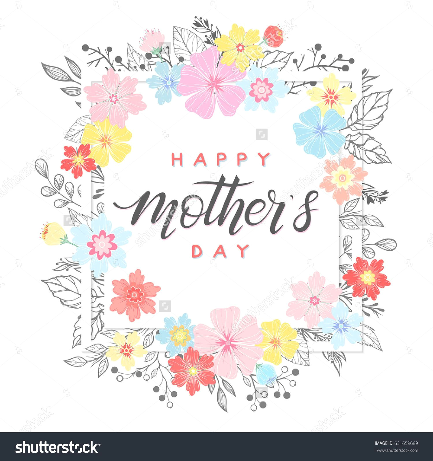 happy mothers day typography happy mothers day hand drawn lettering with floral elements leaves and flowers seasons greetings card perfect for prints