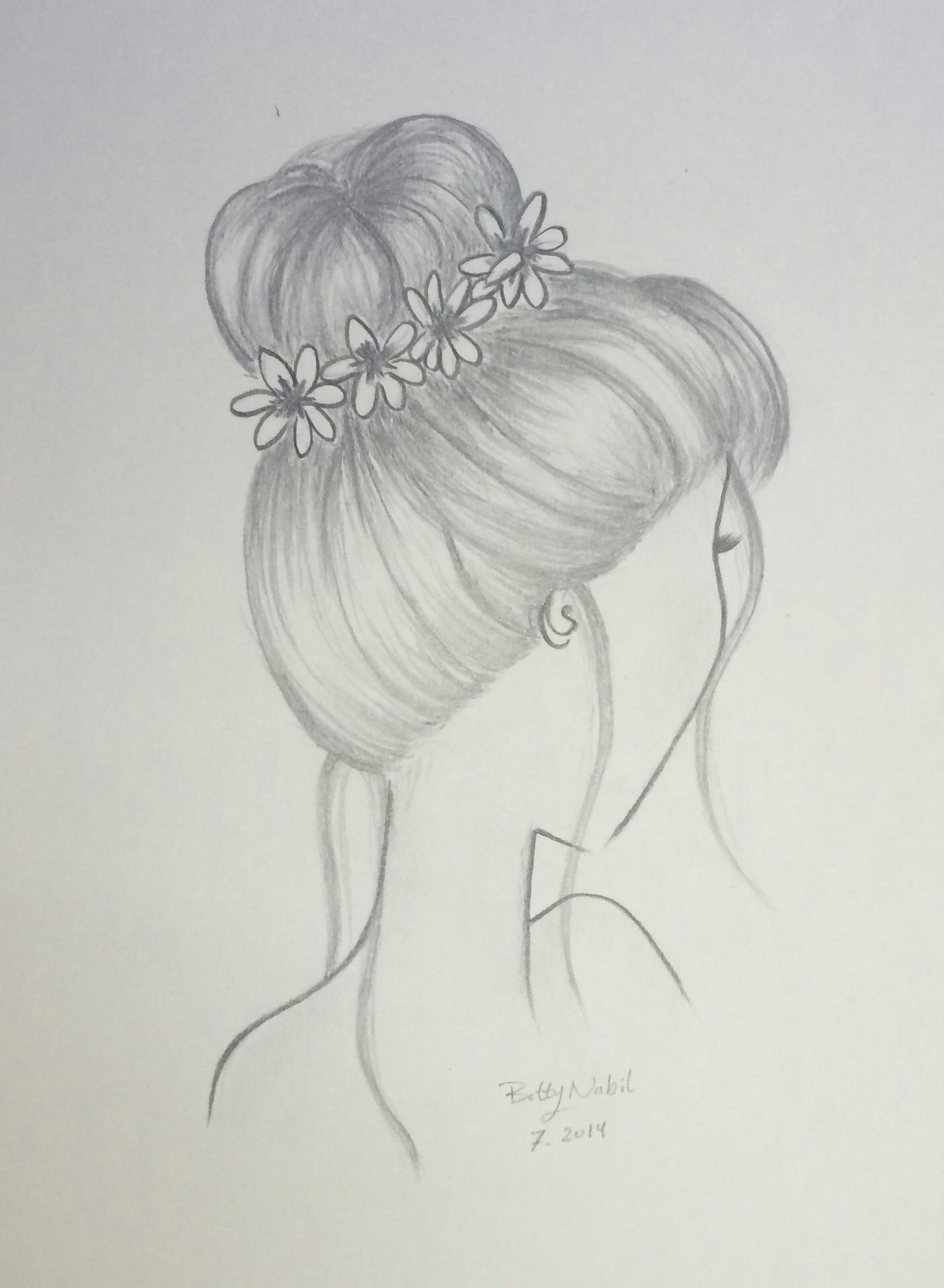 draw hair bun hairstyle with flowers draw pinterest