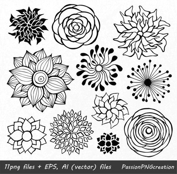 44 hand drawn flowers clipart flower element flower silhouettes png eps ai vector clip art for personal and commercial use