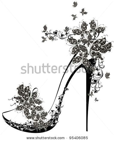 shoes on a high heel decorated with flowers and butterflies vector illustration of flowers high heel stock vector