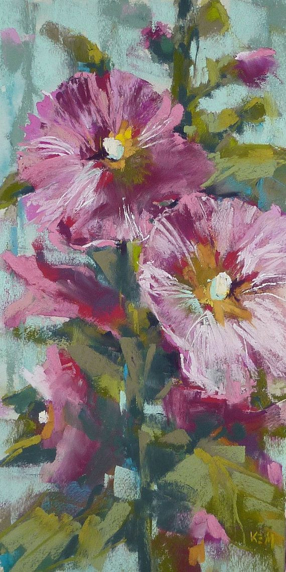 happiness is a hollyhock 6x12original pastel painting by karen margulis