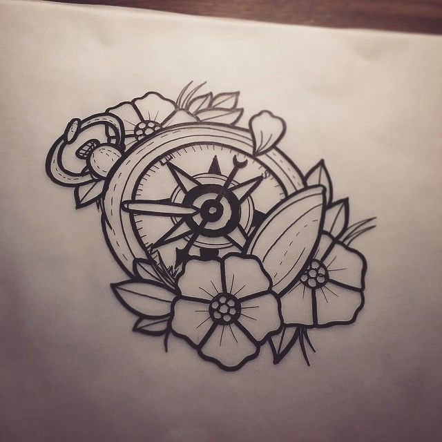 tattoo compass with flowers