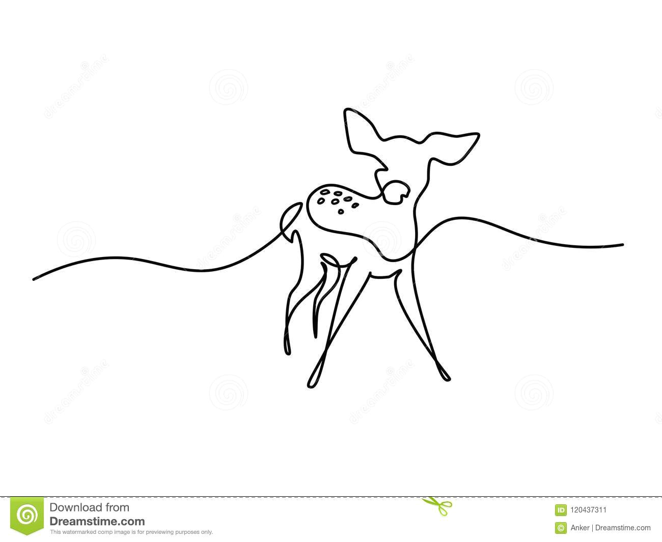 continuous line drawing funny roe deer fawn cub baby vector illustration concept for logo card banner poster flyer