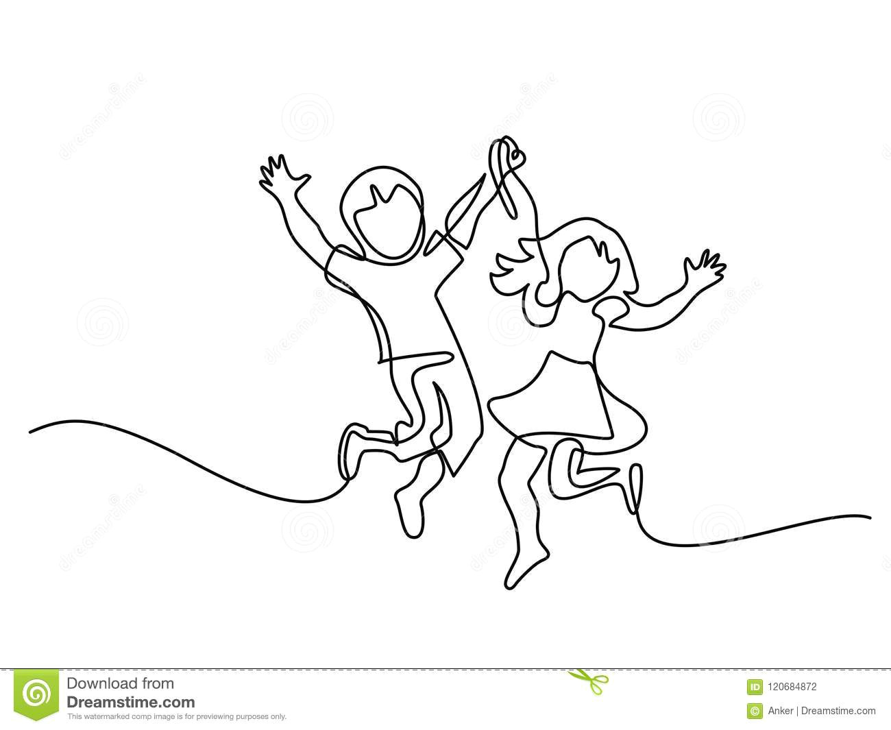 happy jumping children holding hands