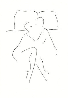 man and woman in bed minimalist black and white line art drawing for bedroom decor
