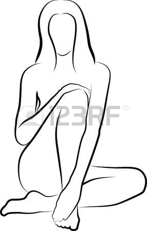 sketch of woman is touching and massaging her legs photo