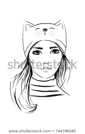 face woman sketch long hair and cat hat fashion portrait vector illustration