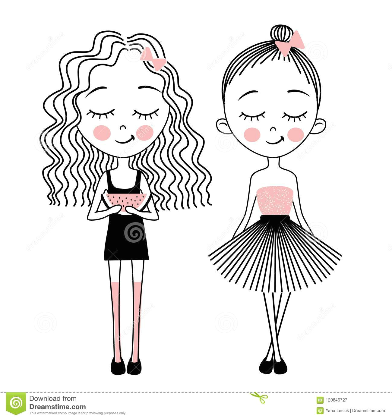 vector cute little girls fashion kids