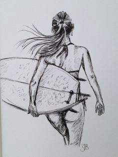 mounted signed print of biro sketch surfer girl surf art surfgirl illustration by spellboundbythesea on etsy