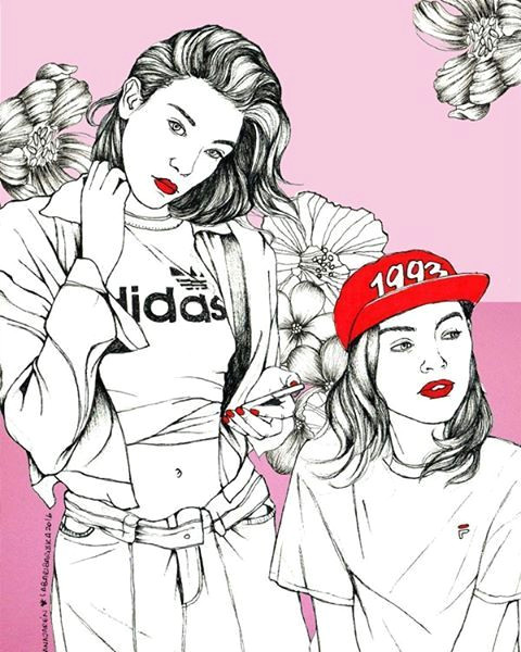 girl power illustration anajaren labaribaruska girlpower fashion adidas fila 90s drawing instaart instadrawing flowers