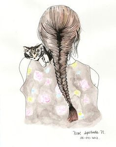 drawing cat fishtail braid tumblr i hate cats but the hair is cool pencil drawings