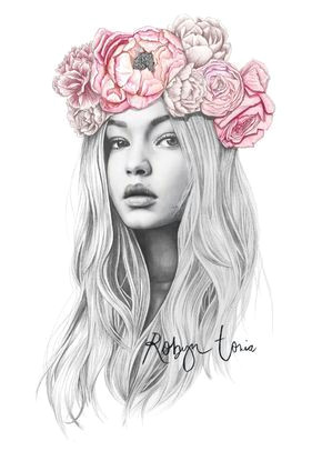 gigi hadid flower crown fashion illustration by robyntoria on etsy