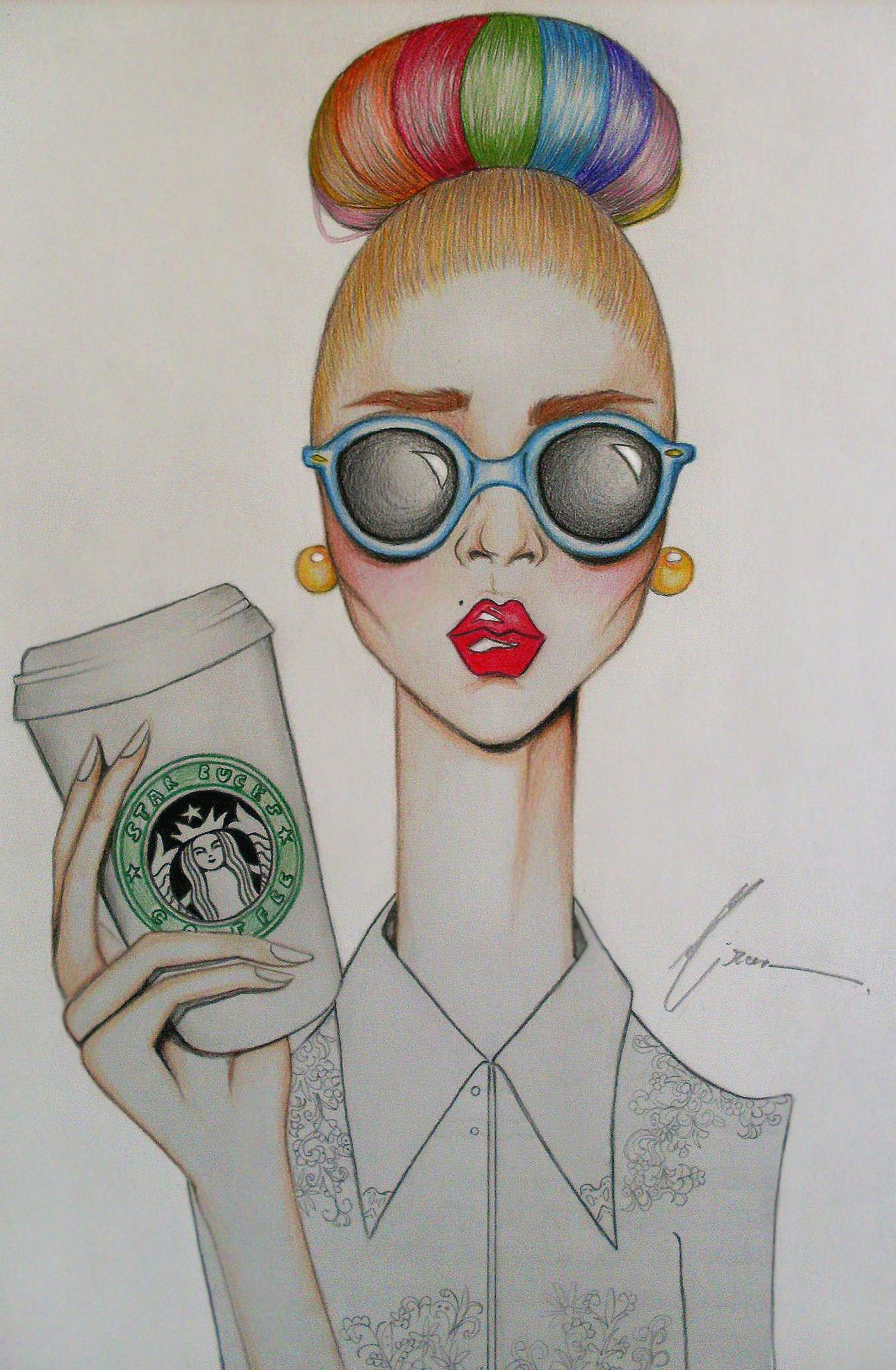 haha this is cute art girl coffee starbucks drawing