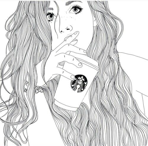 Drawing Girl with Starbucks Starbucks Sketches Drawings Tumblr Outline Tumblr Drawings