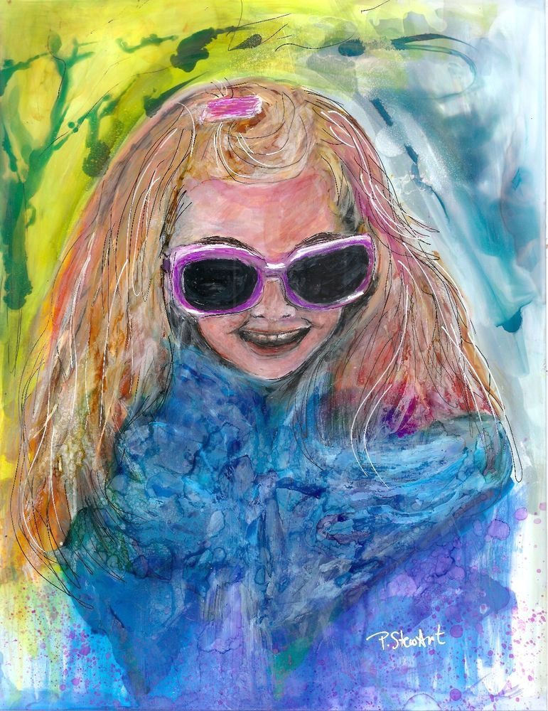 incognito girl with sunglasses 8 5 x 11 alcohol inks art painting penny stewart illustrationart