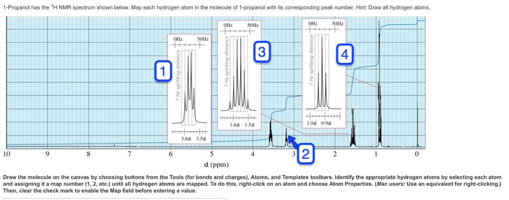 1 propanol has the h nmr spectrum shown below map each hydrogen atom in