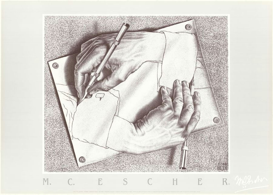 reprodukcja drawing hands 1948 od m c escher