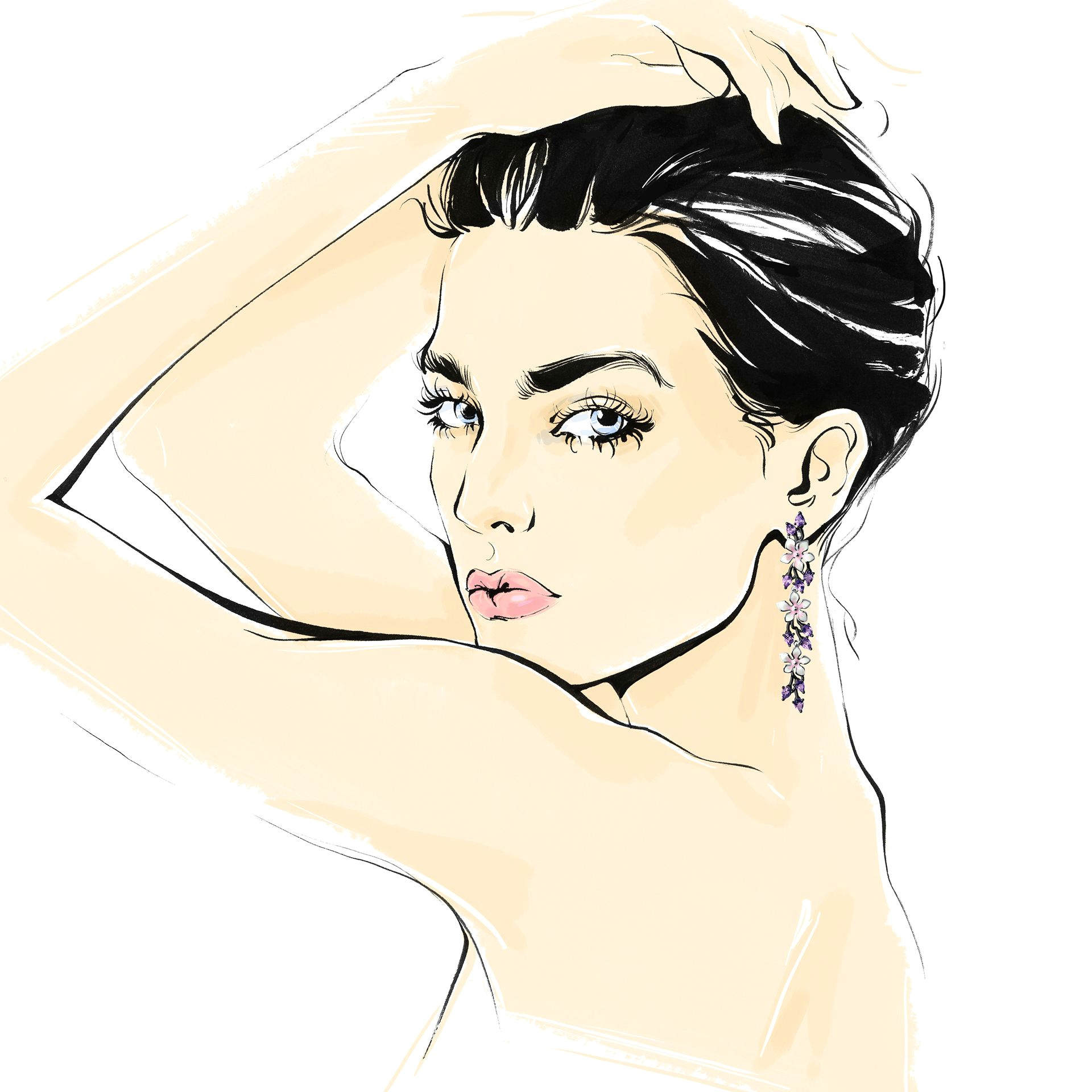 fashion illustration by alena lavdovskaya for sokolov jewelry