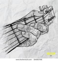 hand drawn of had playing guitar on crumpled paper background
