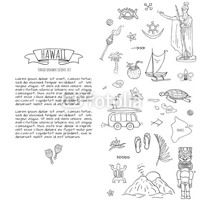 hand drawn doodle hawaii icons set vector illustration isolated symbols collection of hawaiian symbols cartoon elements