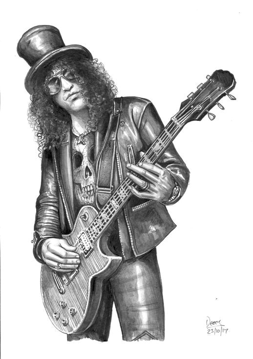 buy slash guitar drawing by spencer j derry on artfinder original hand drawn painted art with ink pencil with acrylic study of guitarist slash from