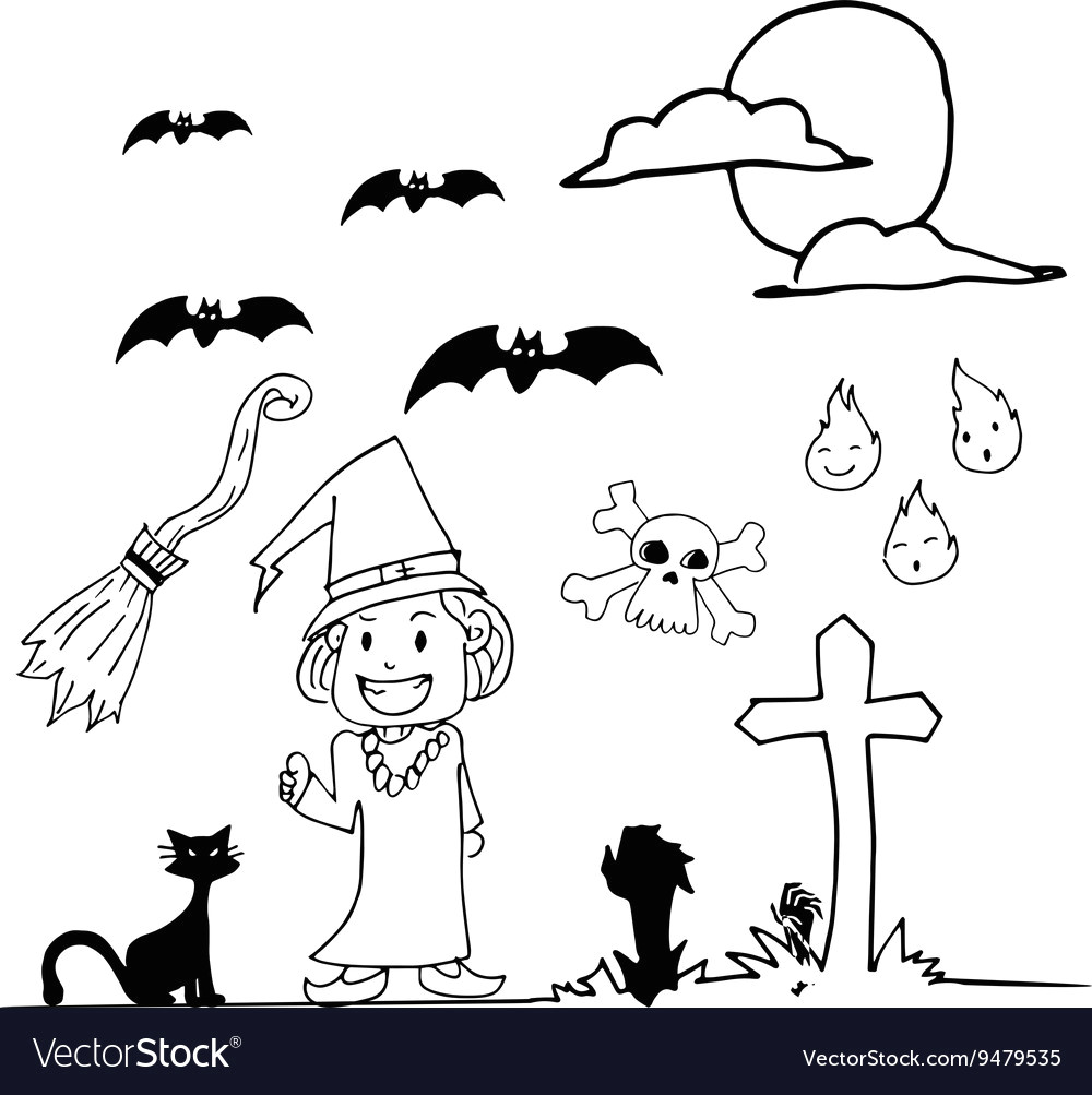 halloween witch hand draw doodle vector image