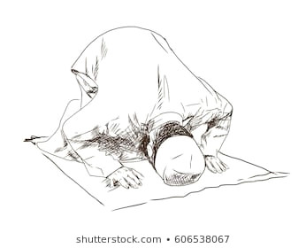 hand drawn sketch of a muslim man praying in vector illustration