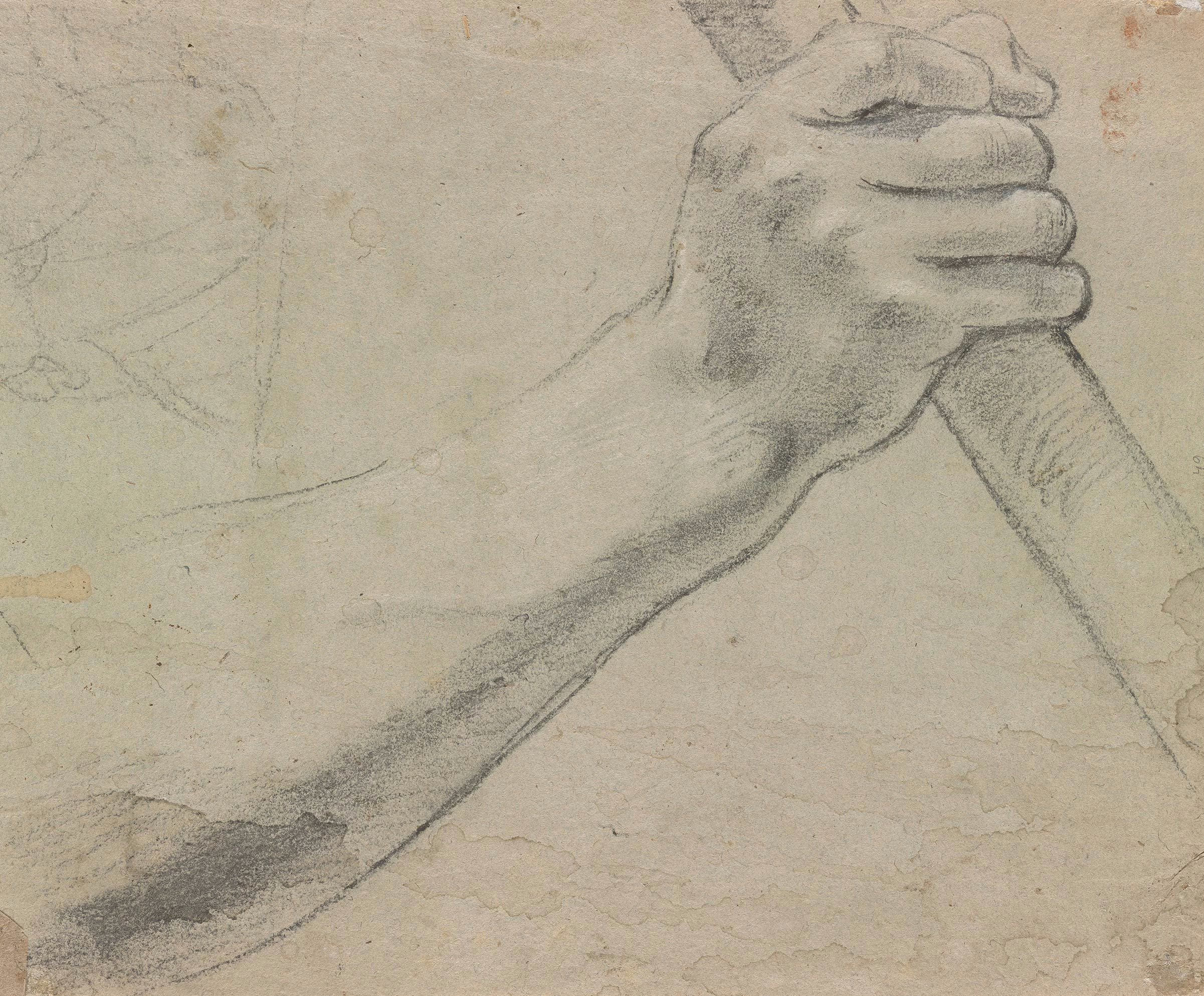 attributed to giacomo cavedone study of a hand and forearm holding a cylindrical object the morgan library museum
