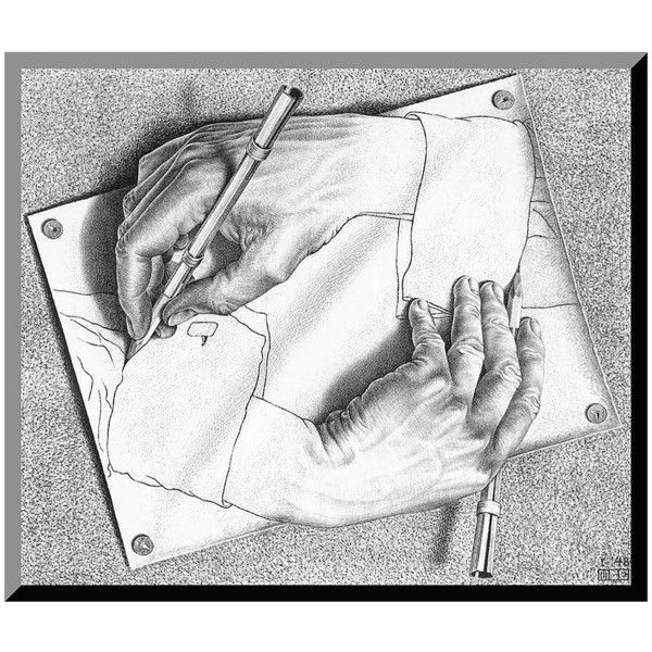 art com drawing hands wood wall art by m c escher