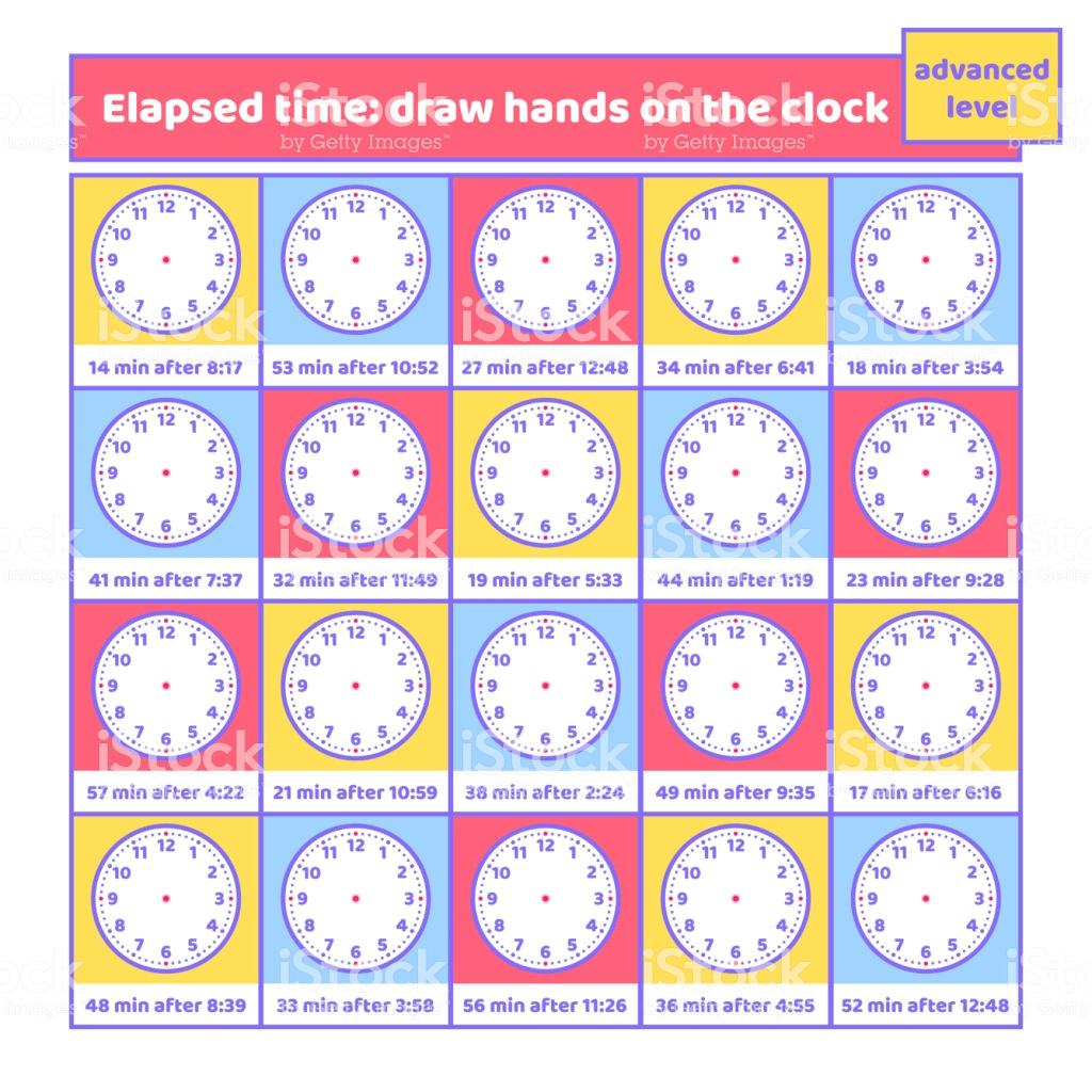 elapsed time draw hands on the clock worksheet for kids addition and understanding time