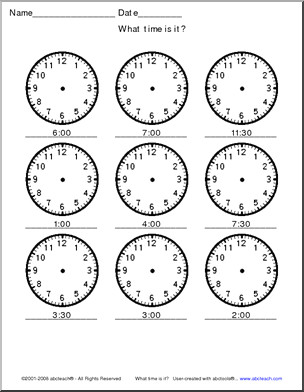 time telling time analog clocks 30 min small students should draw in the hands to match the digital time 6 clocks landscape orientation