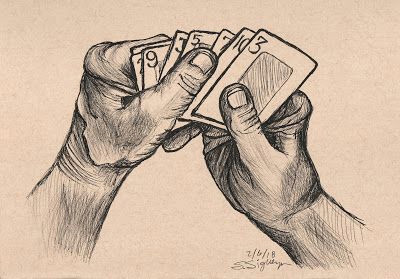drawing of hand holding cards