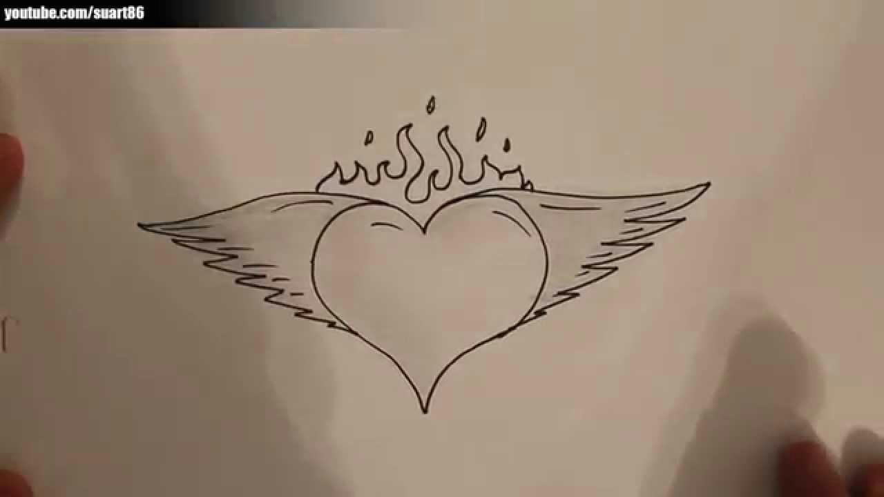 Drawing Heart 3d Art How to Draw A Heart with Wings and Flames Youtube