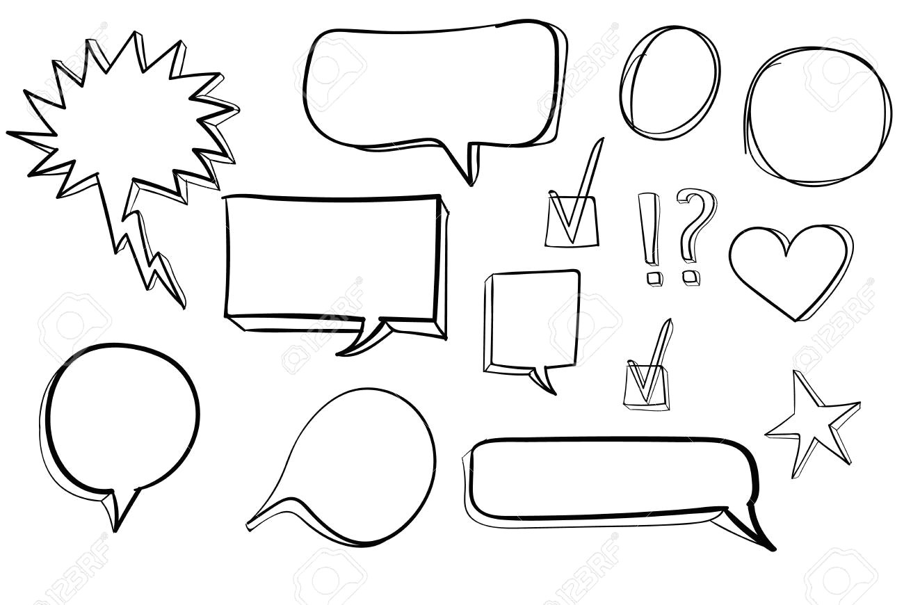 set od 3d hand drawn icons check mark star heart speech bubbles