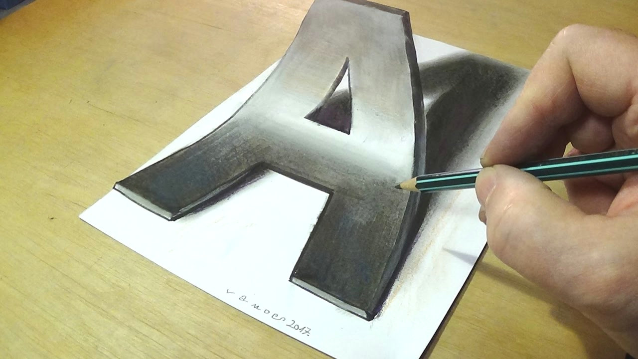 how to draw 3d letter a drawing letter a with pencil