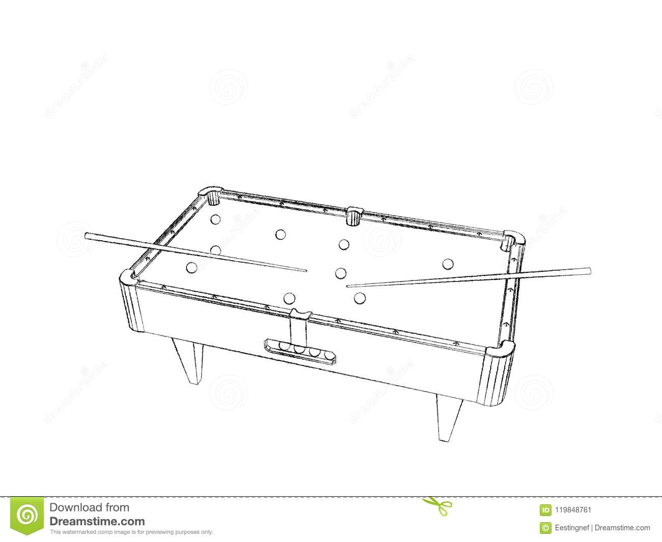 billiard table isolated on white background sketch illustration