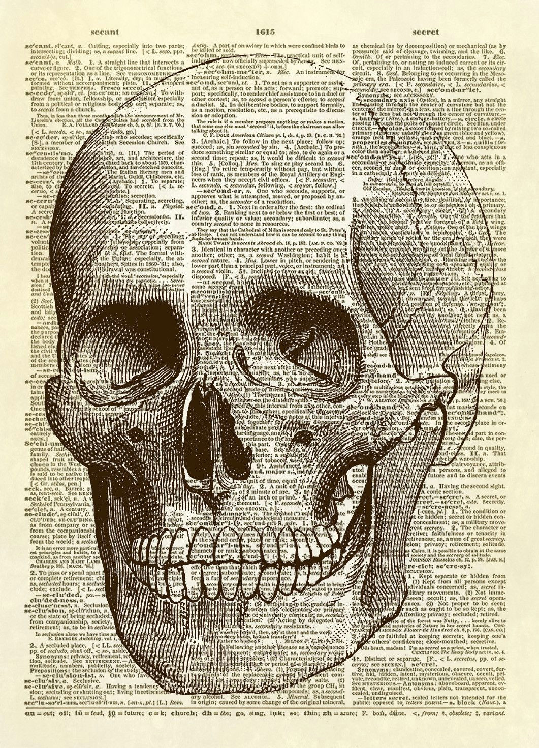 human skull dictionary art print