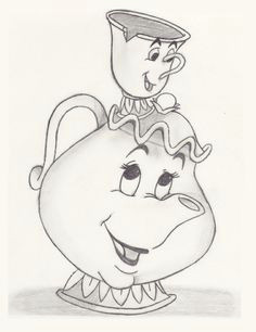 chip and mrs potts drawing in pencil disney cartoon drawings disney pencil drawings
