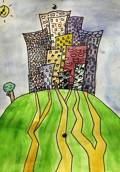 stacked cities permanent marker and watercolor theresa mcgee a 2nd grade art lesson ideas
