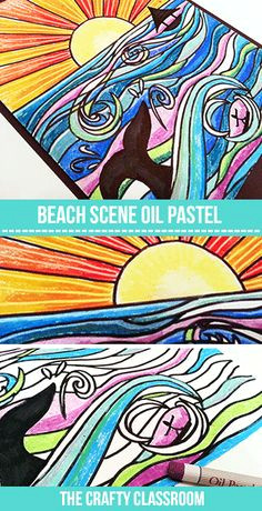 art projects for kids oil pastel beach scene full photo tutorial drawing inking